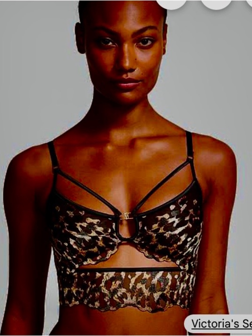 Victoria's Secret Black and Brown Leopard Lace Longline Bralette